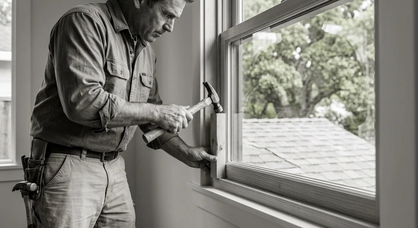 Close-up of a freshly installed insulated glass unit in a wood sash