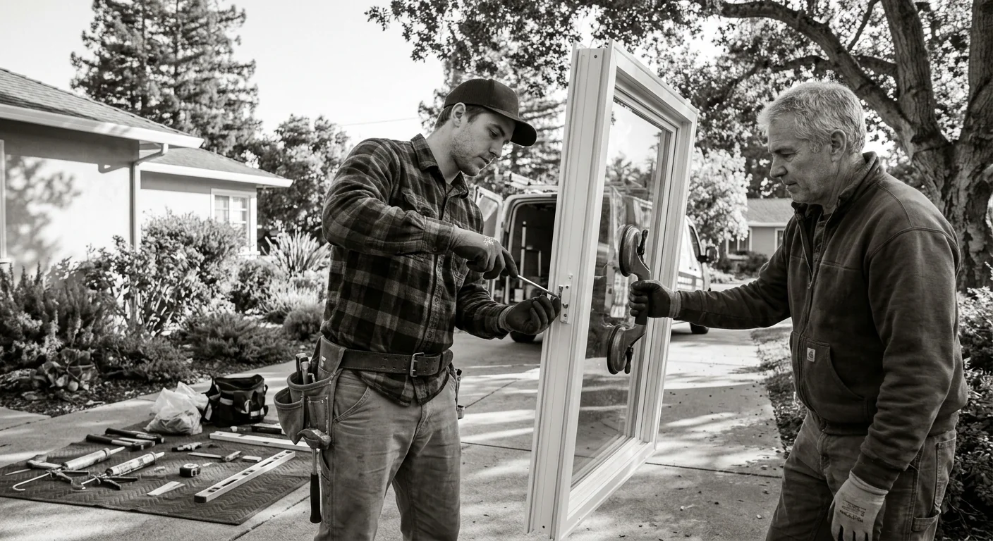 Installer sealing new window glass along a clean glazing channel in Redwood City