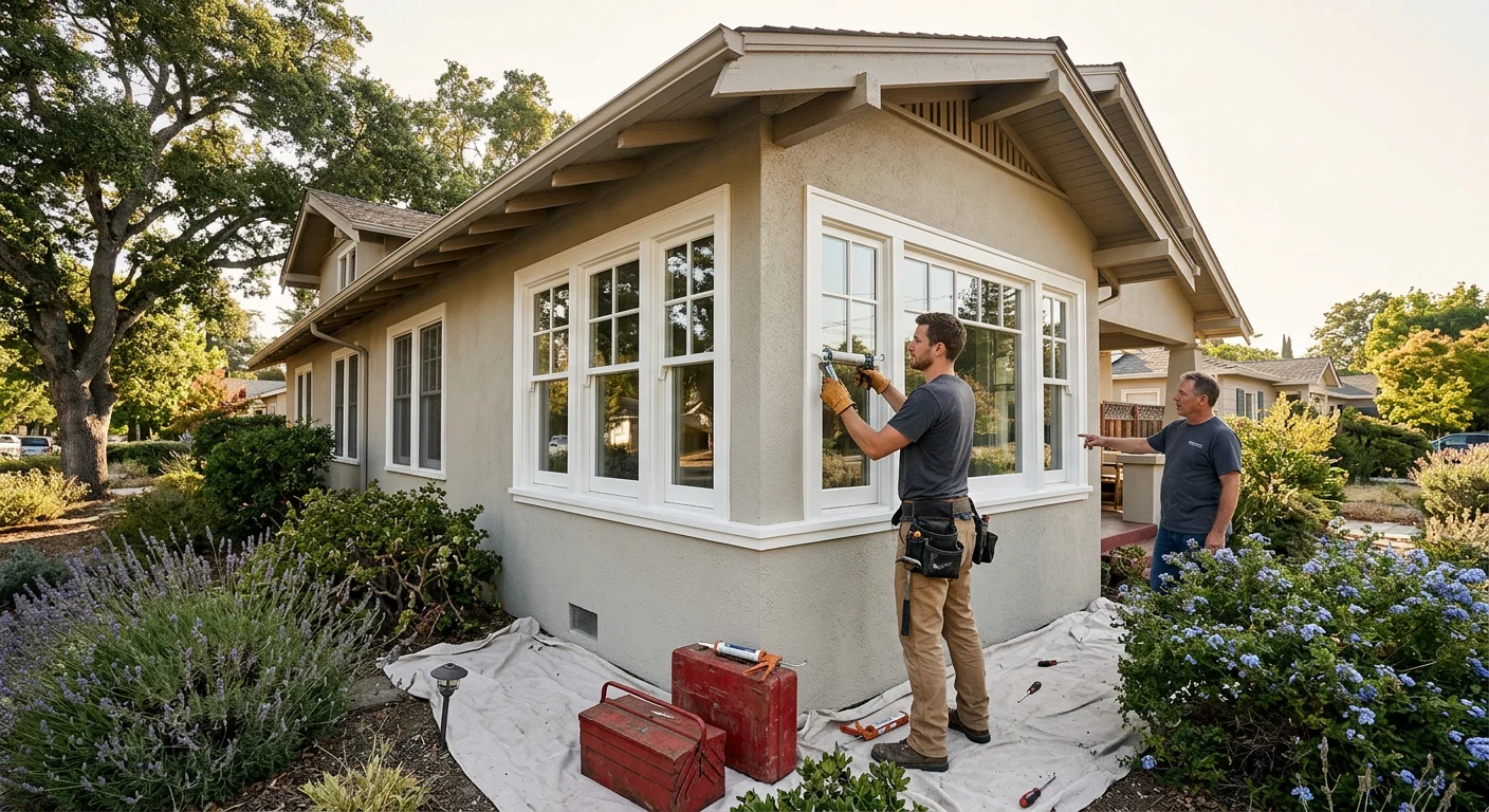Wide shot of a restored front window on a single-family Redwood City property