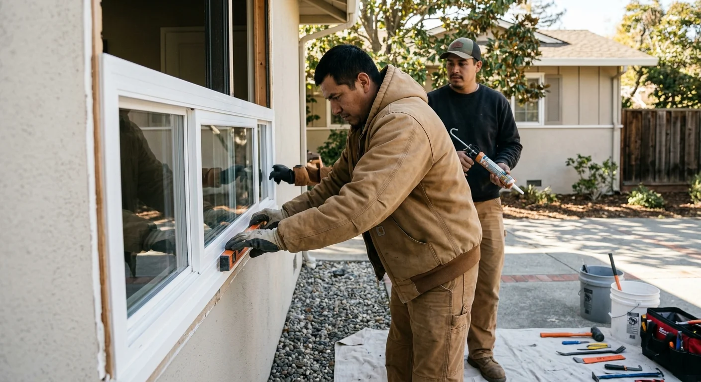 Close view of new weatherstripping installed on a repaired window