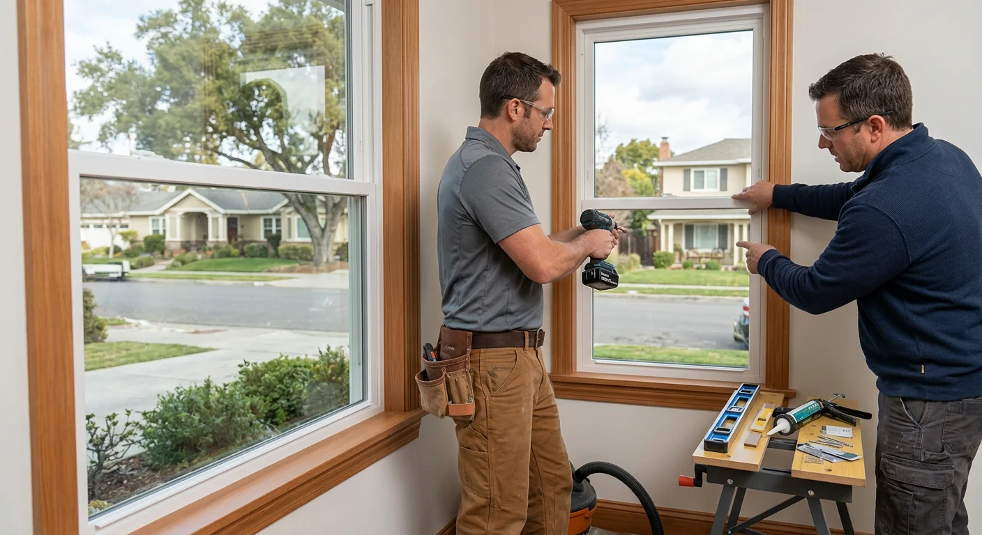 Window replacement specialist reviewing frame measurements with a homeowner in Redwood City