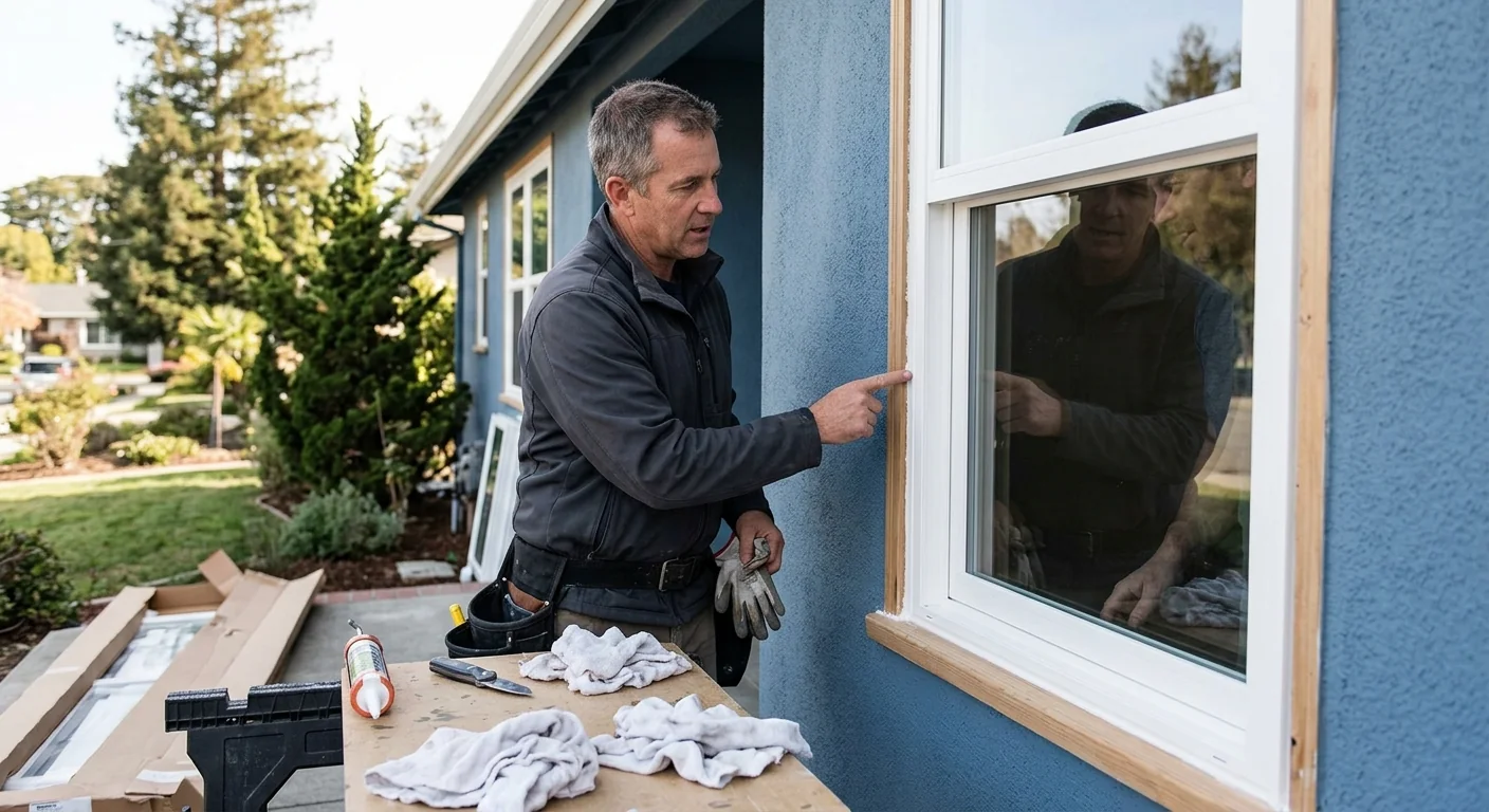 Close-up of newly installed double-hung window with clean sealed frame on a home